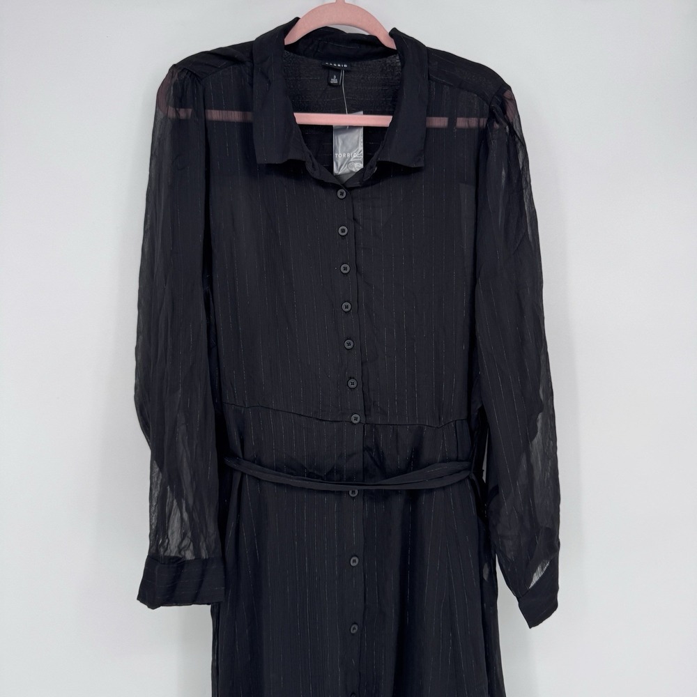 Torrid Maxi Shirt Dress 3X NWT Black Sheer Woven Button Up Whimsigoth Goth - Picture 2 of 9